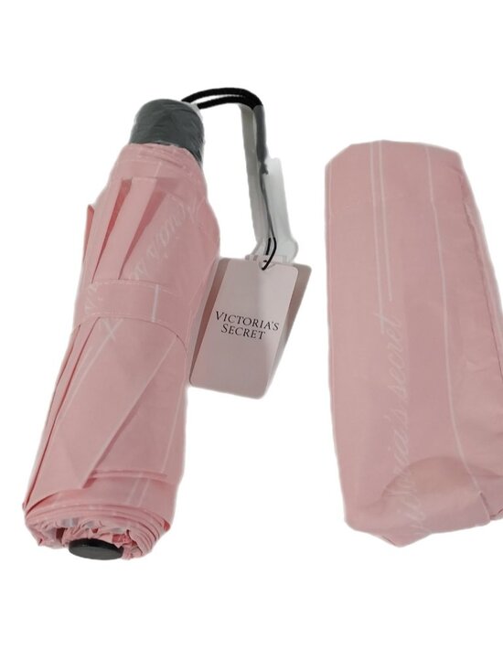 Victoria's Secret Accessories - Victoria's Secret Pink Mini Striped Portable Logo Compact Travel Umbrella